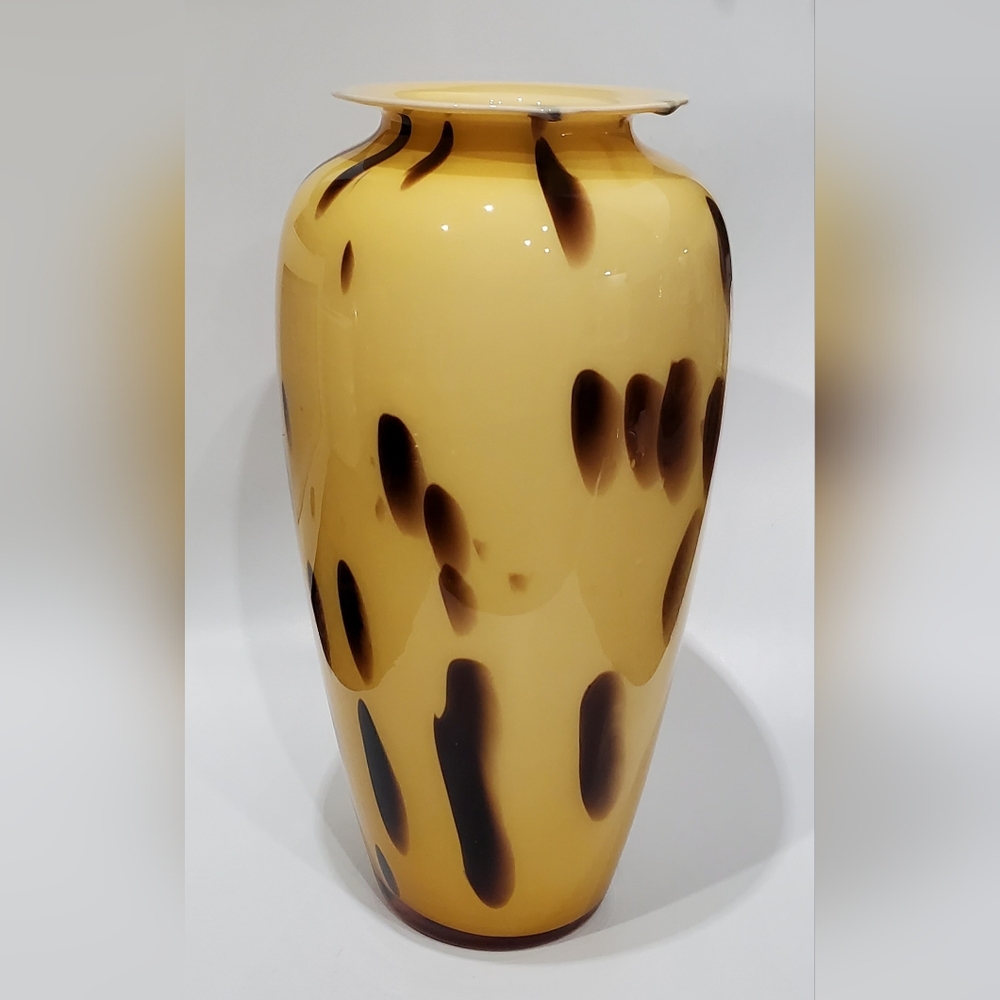13 1/8" Vntg Italian Blown Glass Vase Yellow Amber Brown Black Tortoise Abstract - Picture 8 of 11